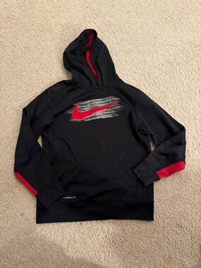 Nike Black Hoodie with Red Swoosh and Red Trim